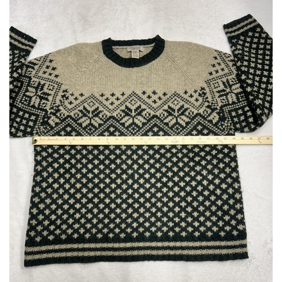 Northern Apparel Sweater Men's XL Wool Fair Isle Snowflake Nordic Green/Beige - Picture 4 of 7
